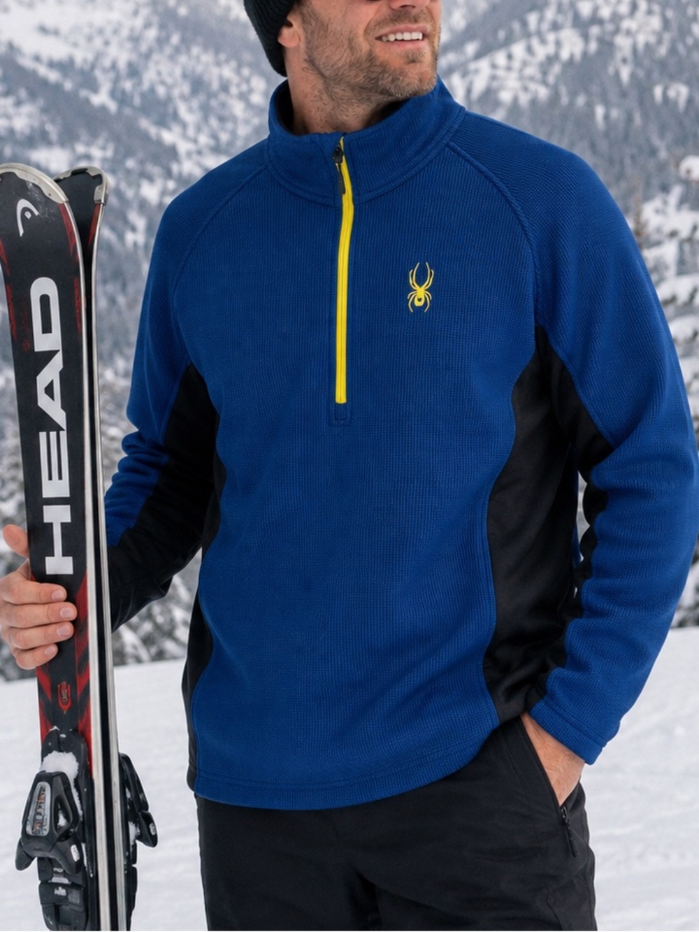 Spyder Men’s XL Blue Black 1/4 Zip Performance Fleece Ski Pullover